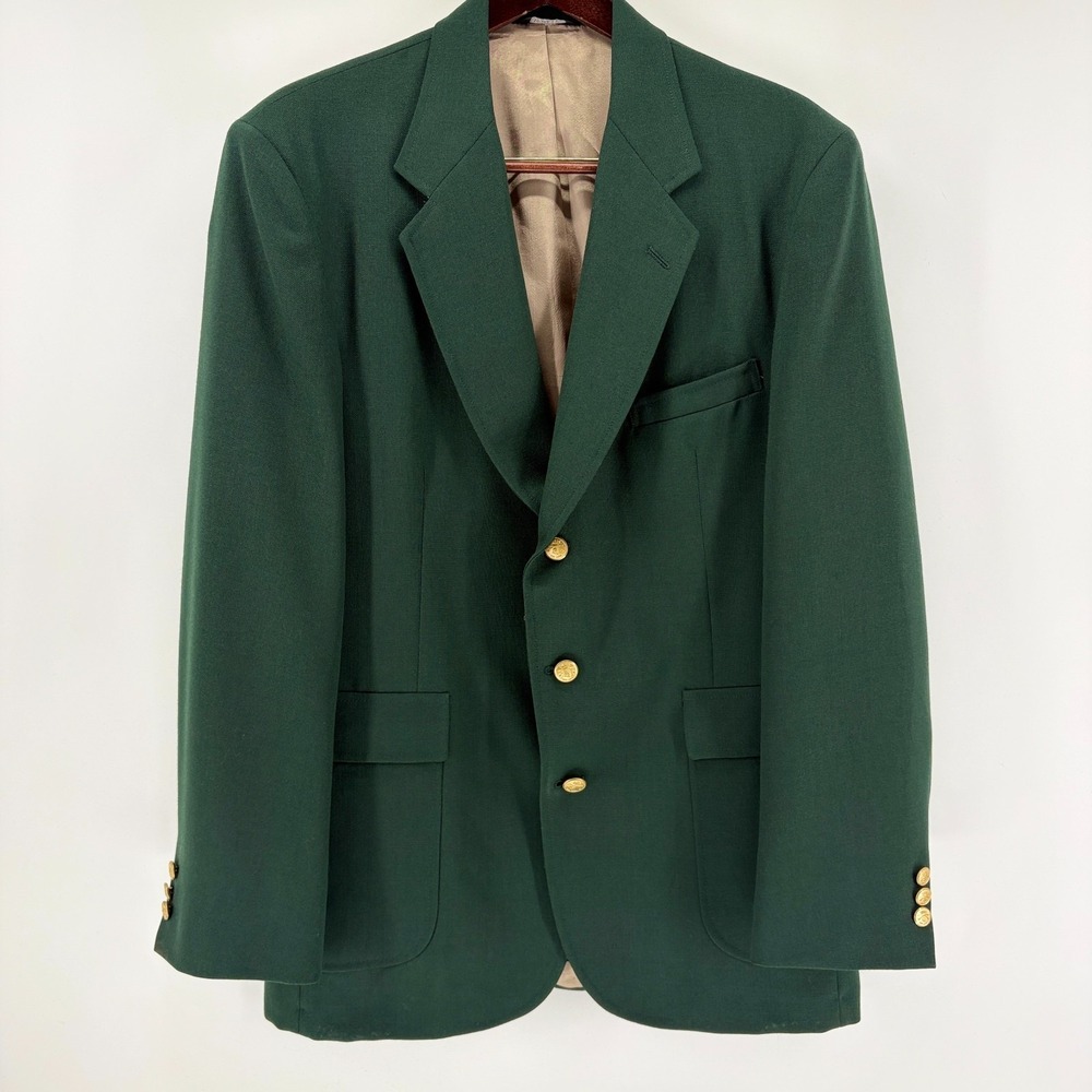 Vtg ORVIS Men's 44R Green Hopsack Blazer with Gold Buttons Sport Coat Jacket